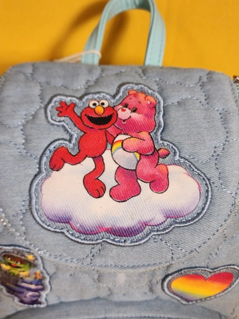 Loungefly Care Bears x Sesame Street Denim Quilted Mini Backpack with Coin Purse